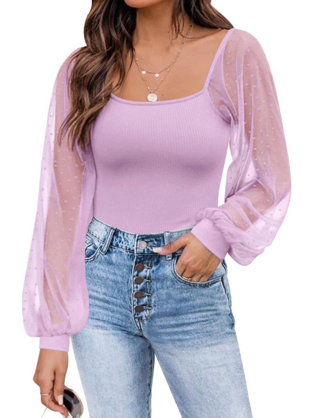 Womens Mesh Long Sleeve Shirts Casual Blouses Tops